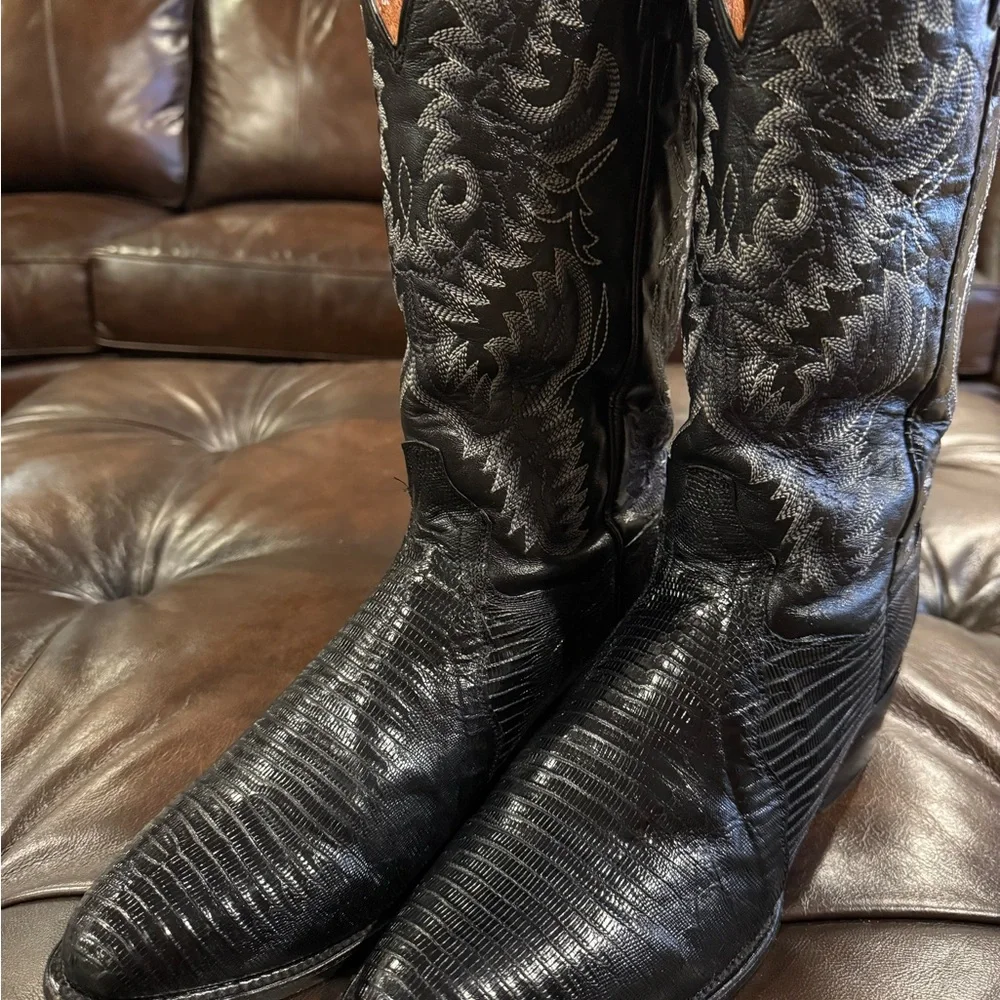 Dan Post 10.5D Black Lizard Cowboy Boots - Picture 2 of 12
